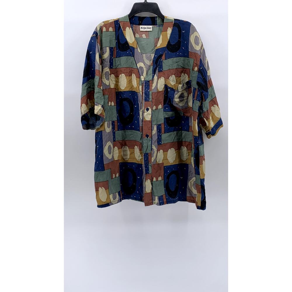 KIPS BAY Men's Vintage Multicolor Printed Button-Up Short Sleeve Shirt SZ XL